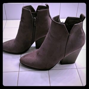 Grey Heeled Booties, 7 1/2, Faux Suede